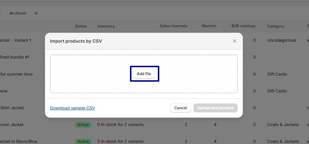 Upload your product list using a CSV file